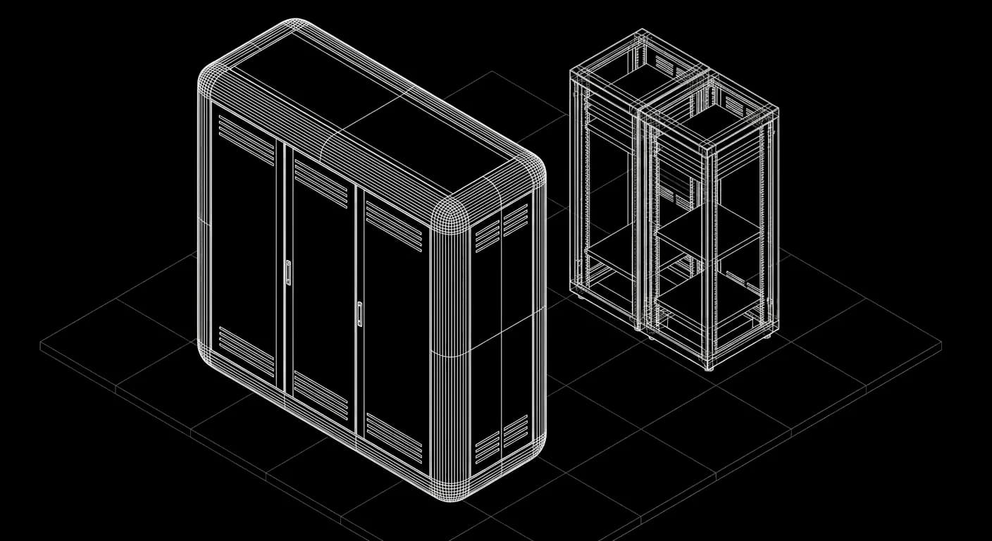 Isometric wireframe comparing two voice AI platforms side by side