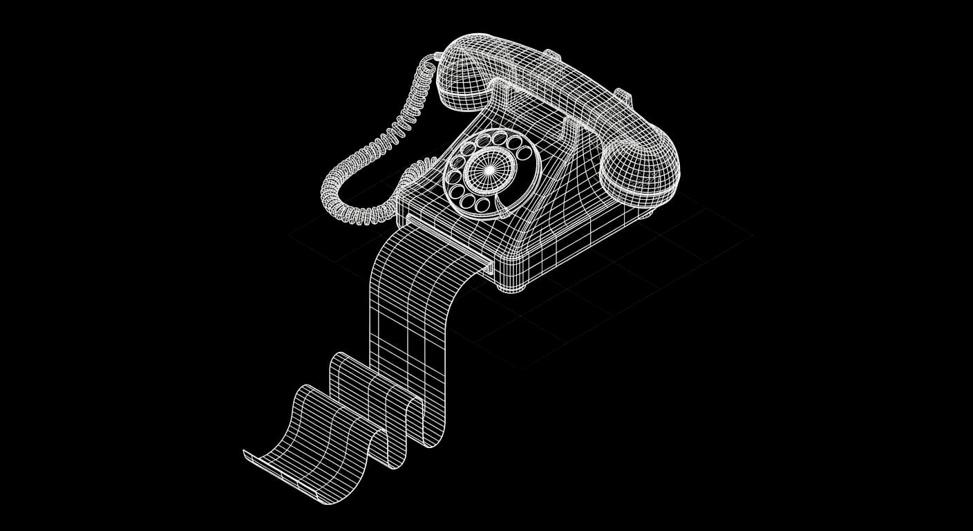 Isometric wireframe illustration of a call transcript