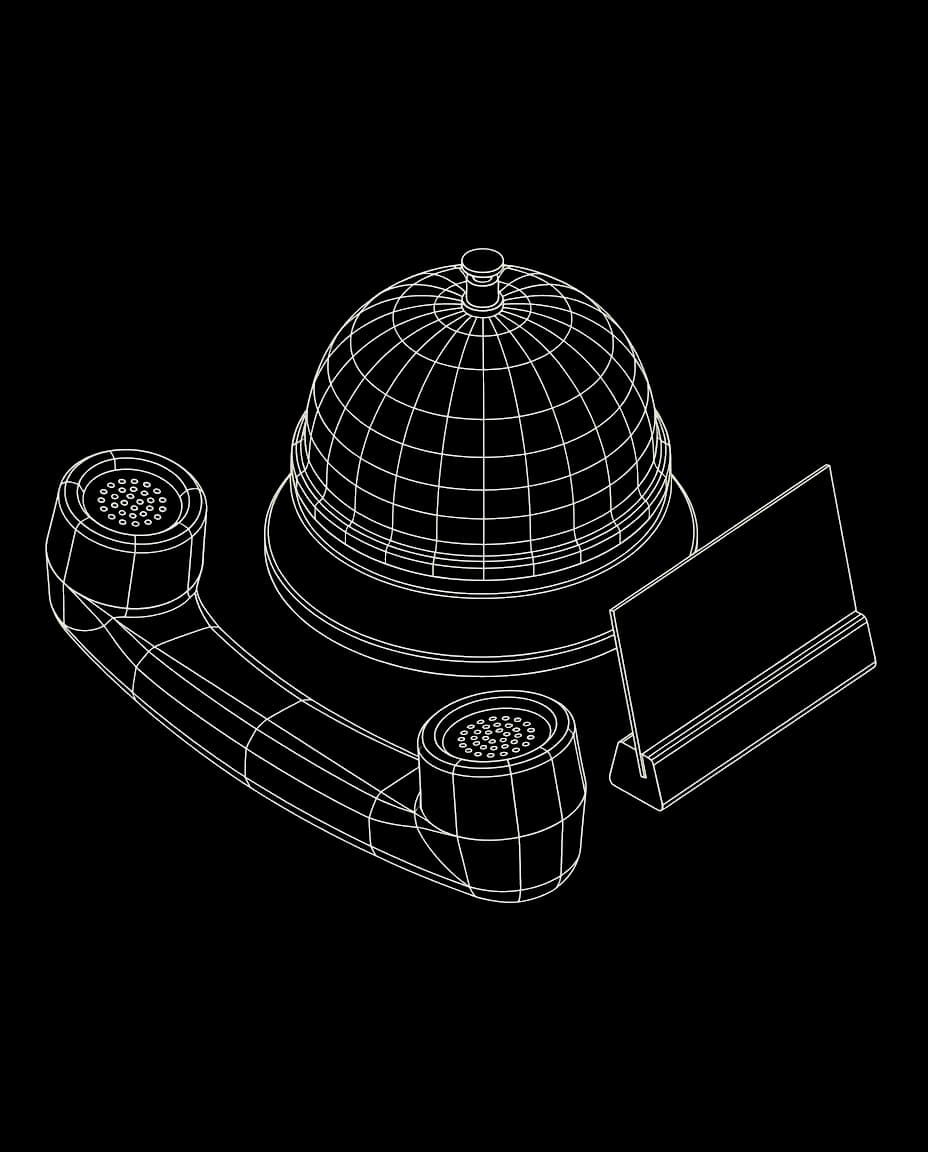Isometric wireframe illustration for Front desk