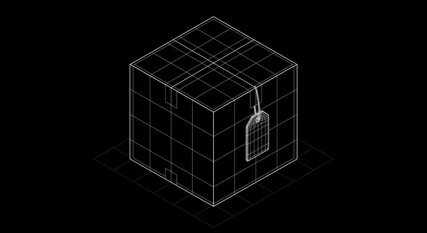 Isometric wireframe of a parcel box with a price tag