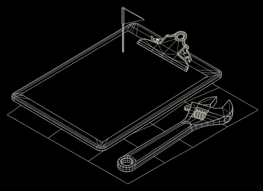Isometric wireframe illustration of test calls being scored