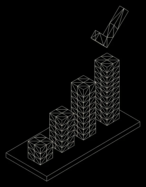 Isometric wireframe illustration of a call analytics dashboard