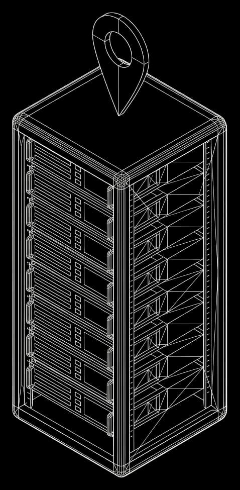 Isometric wireframe map of Australia with six capital city markers